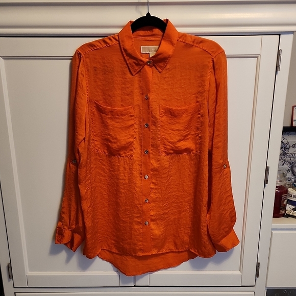 Micheal Kors Orange Button-Up Blouse - Picture 2 of 8